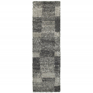 HomeRoots 2' Modern Geometric Charcoal Silver Shag Runner Rug - Durable, Stain-Resistant for High-Traffic Areas 2'3" x 7'6" 507871