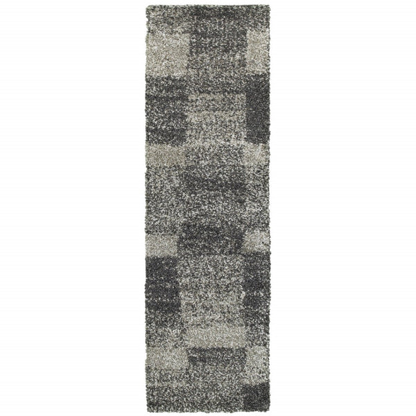 HomeRoots 2' Modern Geometric Charcoal Silver Shag Runner Rug - Durable, Stain-Resistant for High-Traffic Areas 2'3" x 7'6" 507871