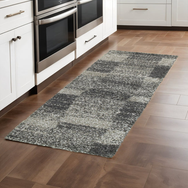 HomeRoots 2' Modern Geometric Charcoal Silver Shag Runner Rug - Durable, Stain-Resistant for High-Traffic Areas 2'3" x 7'6" 507871