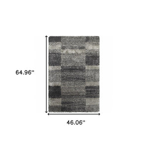 HomeRoots 2' Modern Geometric Charcoal Silver Shag Runner Rug - Durable, Stain-Resistant for High-Traffic Areas 4' X 6' 507872