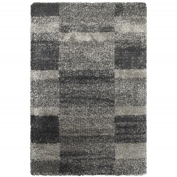 HomeRoots 2' Modern Geometric Charcoal Silver Shag Runner Rug - Durable, Stain-Resistant for High-Traffic Areas 5' X 8' 507873