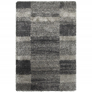 HomeRoots 2' Modern Geometric Charcoal Silver Shag Runner Rug - Durable, Stain-Resistant for High-Traffic Areas 7' X 10' 507874