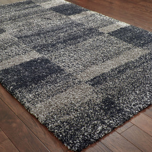 HomeRoots 2' Modern Geometric Charcoal Silver Shag Runner Rug - Durable, Stain-Resistant for High-Traffic Areas 7' X 10' 507874