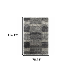 HomeRoots 2' Modern Geometric Charcoal Silver Shag Runner Rug - Durable, Stain-Resistant for High-Traffic Areas 7' X 10' 507874