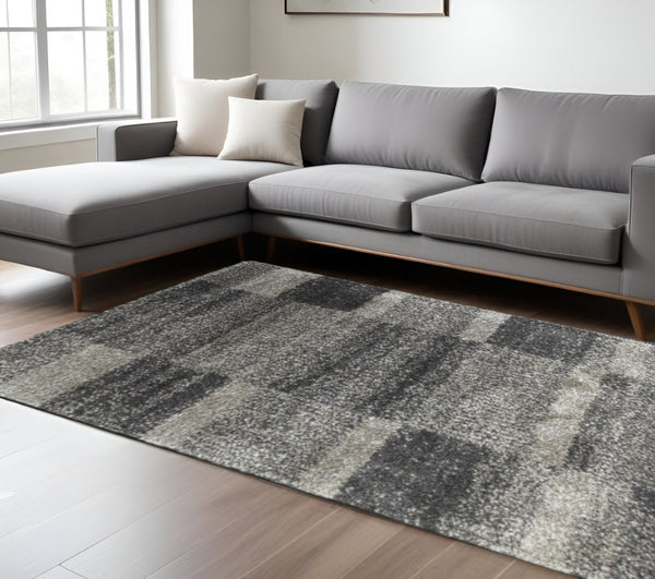 HomeRoots 2' Modern Geometric Charcoal Silver Shag Runner Rug - Durable, Stain-Resistant for High-Traffic Areas 7' X 10' 507874
