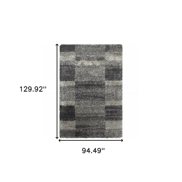 HomeRoots 2' Modern Geometric Charcoal Silver Shag Runner Rug - Durable, Stain-Resistant for High-Traffic Areas 8' X 11' 507875