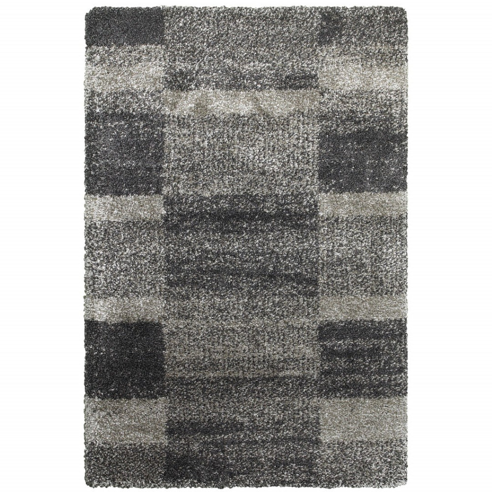 HomeRoots 2' Modern Geometric Charcoal Silver Shag Runner Rug - Durable, Stain-Resistant for High-Traffic Areas 10' X 13' 507876