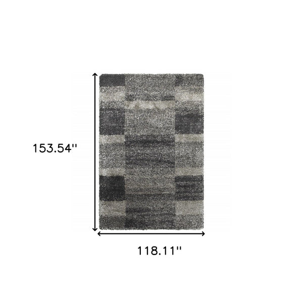 HomeRoots 2' Modern Geometric Charcoal Silver Shag Runner Rug - Durable, Stain-Resistant for High-Traffic Areas 10' X 13' 507876