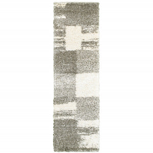 HomeRoots 2' Geometric Shag Runner Rug in Gray and Ivory for Modern Hallways, Durable and Stylish Design 2'3" x 7'6" 507878