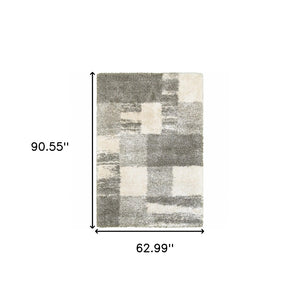 HomeRoots 2' Geometric Shag Runner Rug in Gray and Ivory for Modern Hallways, Durable and Stylish Design 5' X 8' 507880