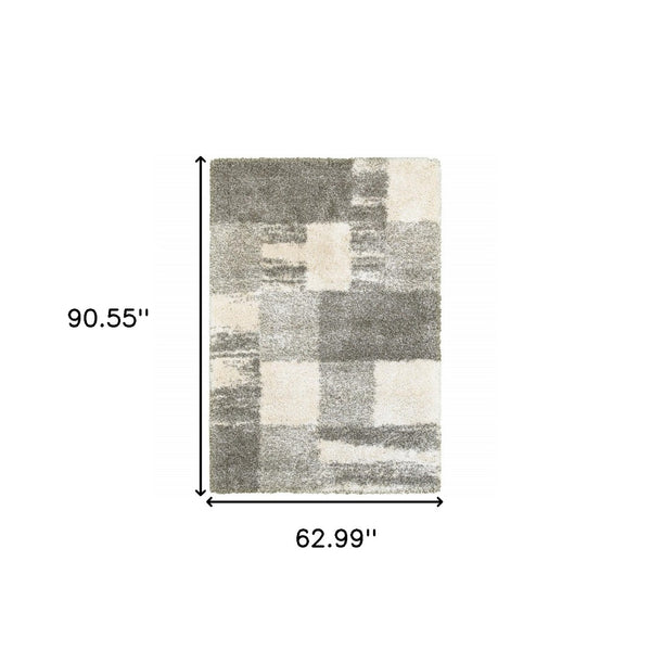 HomeRoots 2' Geometric Shag Runner Rug in Gray and Ivory for Modern Hallways, Durable and Stylish Design 5' X 8' 507880