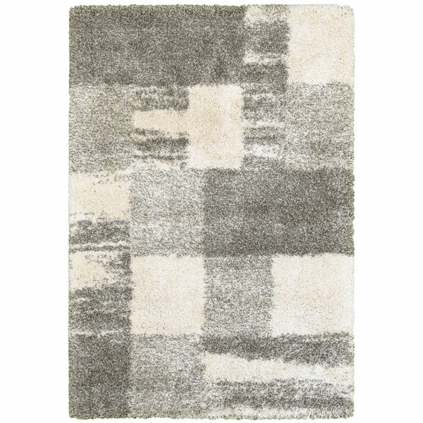 HomeRoots 2' Geometric Shag Runner Rug in Gray and Ivory for Modern Hallways, Durable and Stylish Design 7' X 10' 507881