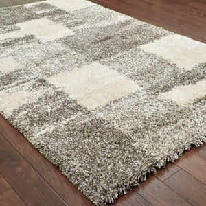 HomeRoots 2' Geometric Shag Runner Rug in Gray and Ivory for Modern Hallways, Durable and Stylish Design 7' X 10' 507881