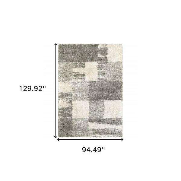HomeRoots 2' Geometric Shag Runner Rug in Gray and Ivory for Modern Hallways, Durable and Stylish Design 8' X 11' 507882