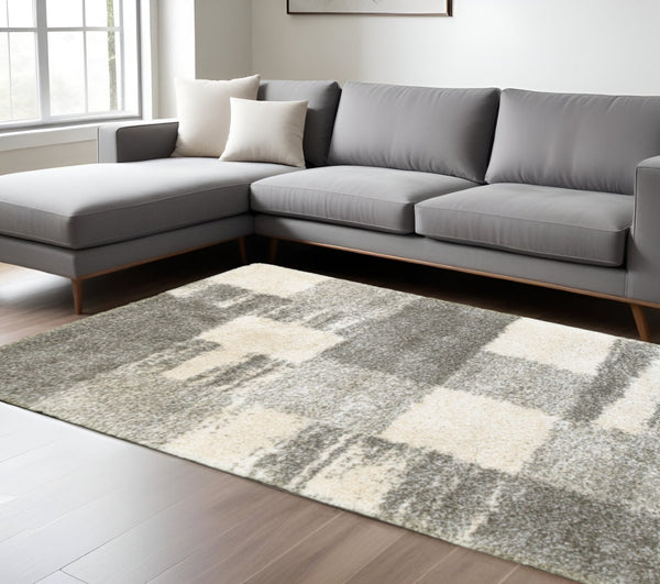 HomeRoots 2' Geometric Shag Runner Rug in Gray and Ivory for Modern Hallways, Durable and Stylish Design 8' X 11' 507882