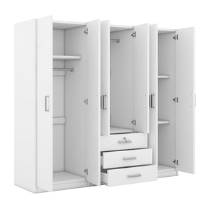 English Elm 6-doors Mdf Wardrobe with Large Drawers Streamlined Bedroom Storage Modern Design White N820000010K