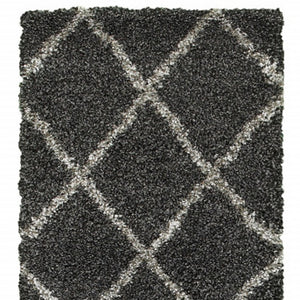 Homeroots 2' X 8' Charcoal And Grey Geometric Shag Power Loom Stain Resistant Runner Rug Charcoal,Grey Polypropylene 507885