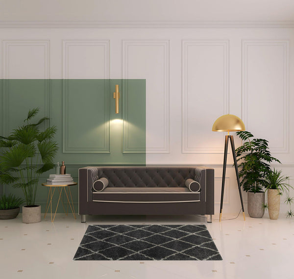 Homeroots 4' X 6' Charcoal And Grey Geometric Shag Power Loom Stain Resistant Area Rug Charcoal,Grey Polypropylene 507886