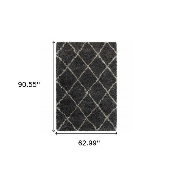 Homeroots 5' X 8' Charcoal And Grey Geometric Shag Power Loom Stain Resistant Area Rug Charcoal,Grey Polypropylene 507887