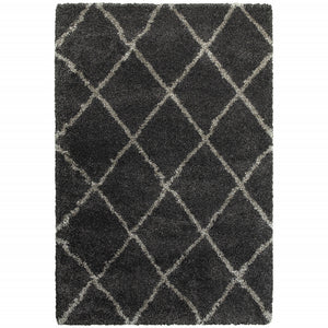 Homeroots 6' X 9' Charcoal And Grey Geometric Shag Power Loom Stain Resistant Area Rug Charcoal,Grey Polypropylene 507888