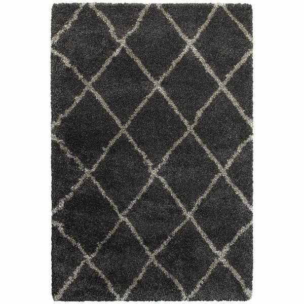 Homeroots 6' X 9' Charcoal And Grey Geometric Shag Power Loom Stain Resistant Area Rug Charcoal,Grey Polypropylene 507888