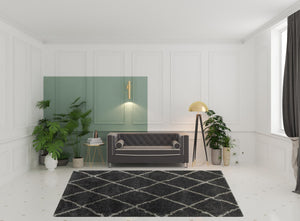 Homeroots 8' X 11' Charcoal And Grey Geometric Shag Power Loom Stain Resistant Area Rug Charcoal,Grey Polypropylene 507889