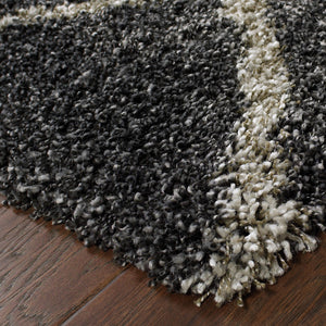 Homeroots 10' X 13' Charcoal And Grey Geometric Shag Power Loom Stain Resistant Area Rug Charcoal,Grey Polypropylene 507890