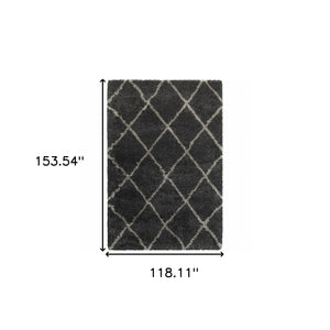 Homeroots 10' X 13' Charcoal And Grey Geometric Shag Power Loom Stain Resistant Area Rug Charcoal,Grey Polypropylene 507890