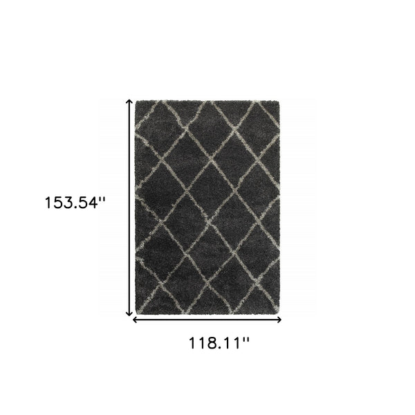 Homeroots 10' X 13' Charcoal And Grey Geometric Shag Power Loom Stain Resistant Area Rug Charcoal,Grey Polypropylene 507890
