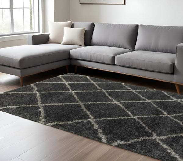HomeRoots 2' Elegant Ivory and Gray Geometric Lattice Runner Rug - Durable, Soft, Stylish for High-Traffic Areas 10' X 13' 507890