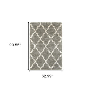 Homeroots 5' X 8' Grey And Ivory Geometric Shag Power Loom Stain Resistant Area Rug Grey,Ivory Polypropylene 507894