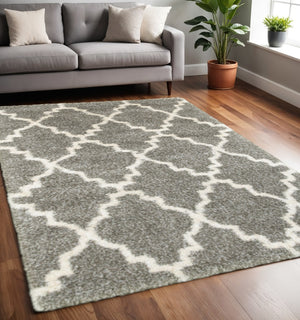 HomeRoots 2' Transform Your Space with a Cozy Geometric Shag Runner Rug - Stain-Resistant & Stylish Design 5' X 8' Rectangle 507894