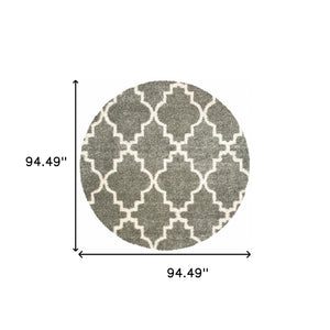 Homeroots 8' Grey Round Geometric Power Loom Stain Resistant Area Rug Grey,Ivory Polypropylene 507896