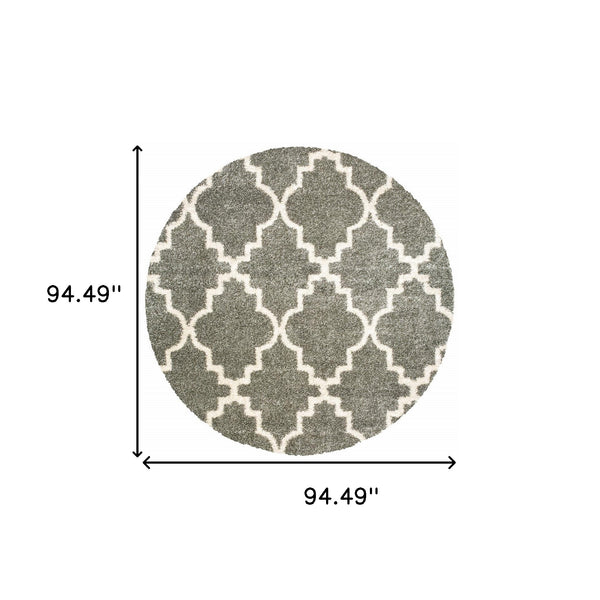 Homeroots 8' Grey Round Geometric Power Loom Stain Resistant Area Rug Grey,Ivory Polypropylene 507896