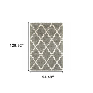 Homeroots 8' X 11' Grey And Ivory Geometric Shag Power Loom Stain Resistant Area Rug Grey,Ivory Polypropylene 507897