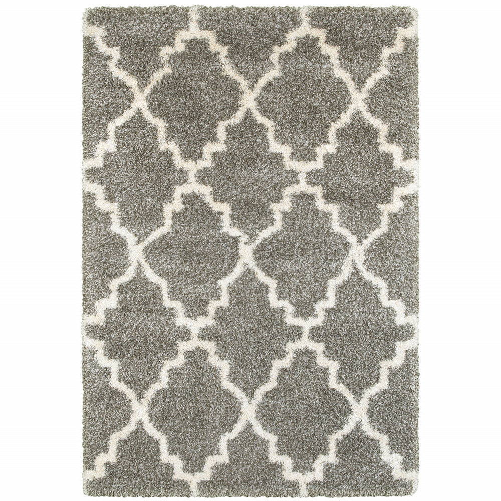 Homeroots 10' X 13' Grey And Ivory Geometric Shag Power Loom Stain Resistant Area Rug Grey,Ivory Polypropylene 507898