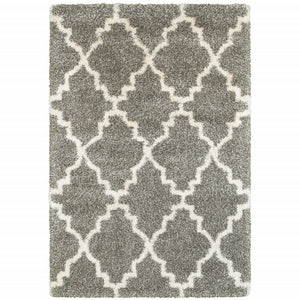Homeroots 10' X 13' Grey And Ivory Geometric Shag Power Loom Stain Resistant Area Rug Grey,Ivory Polypropylene 507898
