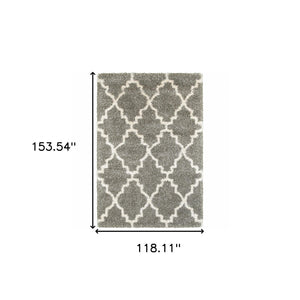 Homeroots 10' X 13' Grey And Ivory Geometric Shag Power Loom Stain Resistant Area Rug Grey,Ivory Polypropylene 507898