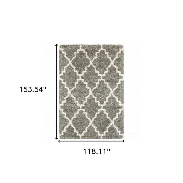 Homeroots 10' X 13' Grey And Ivory Geometric Shag Power Loom Stain Resistant Area Rug Grey,Ivory Polypropylene 507898