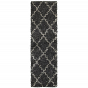 Homeroots 2' X 8' Charcoal And Grey Geometric Shag Power Loom Stain Resistant Runner Rug Charcoal,Grey Polypropylene 507900