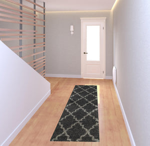 Homeroots 2' X 8' Charcoal And Grey Geometric Shag Power Loom Stain Resistant Runner Rug Charcoal,Grey Polypropylene 507900