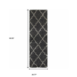 Homeroots 2' X 8' Charcoal And Grey Geometric Shag Power Loom Stain Resistant Runner Rug Charcoal,Grey Polypropylene 507900