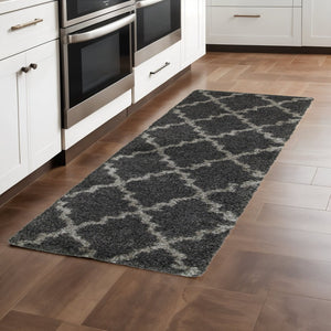 HomeRoots 2' Transform Your Space with a Cozy Geometric Shag Runner Rug - Stain-Resistant & Stylish Design Charcoal/ Grey 2'3" x 7'6" 507900