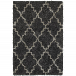 Homeroots 4' X 6' Charcoal And Grey Geometric Shag Power Loom Stain Resistant Area Rug Charcoal,Grey Polypropylene 507901