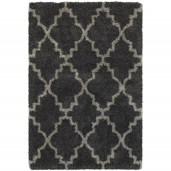 Homeroots 4' X 6' Charcoal And Grey Geometric Shag Power Loom Stain Resistant Area Rug Charcoal,Grey Polypropylene 507901