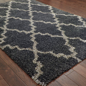 Homeroots 6' X 9' Charcoal And Grey Geometric Shag Power Loom Stain Resistant Area Rug Charcoal,Grey Polypropylene 507903
