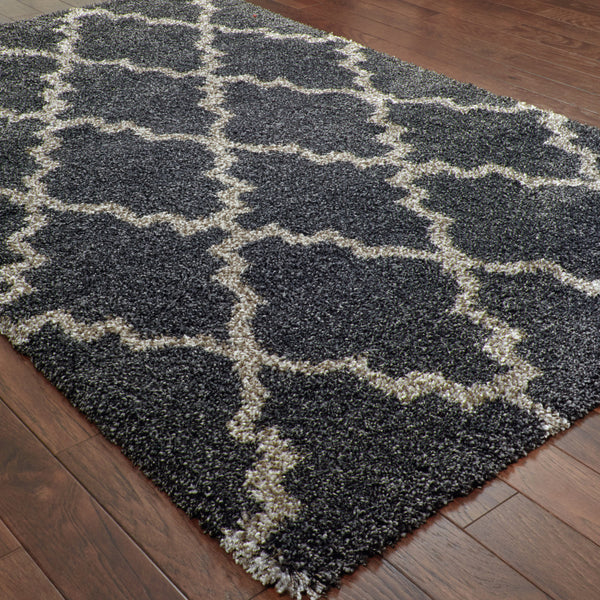 Homeroots 6' X 9' Charcoal And Grey Geometric Shag Power Loom Stain Resistant Area Rug Charcoal,Grey Polypropylene 507903