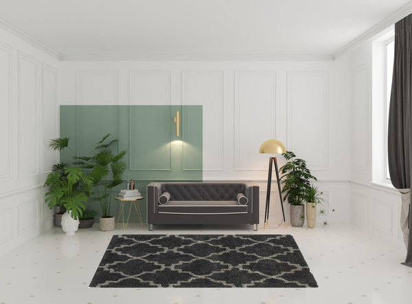 Homeroots 6' X 9' Charcoal And Grey Geometric Shag Power Loom Stain Resistant Area Rug Charcoal,Grey Polypropylene 507903