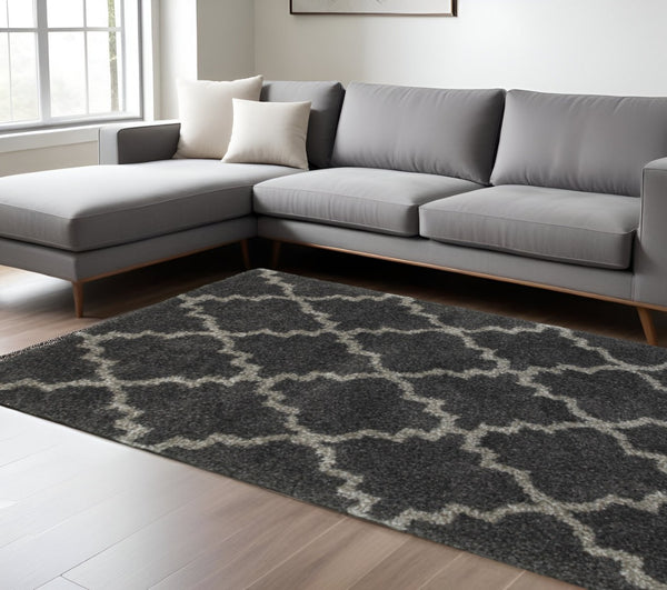 HomeRoots 2' Transform Your Space with a Cozy Geometric Shag Runner Rug - Stain-Resistant & Stylish Design 7' X 10' 507903