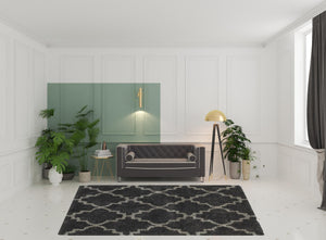 Homeroots 8' X 11' Charcoal And Grey Geometric Shag Power Loom Stain Resistant Area Rug Charcoal,Grey Polypropylene 507904